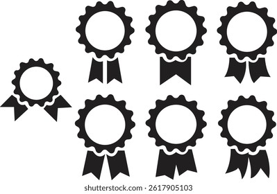 Quality certify badge icons set. Ribbon, banners vectors. Premium quality and guarantee labels designs isolated on transparent background. Qualification certificate medal. Quality award ribbon signs.