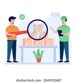 Quality check on parcels, flat illustration design 