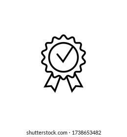 Quality check ribbon icon. Vector product certified or best choice recommended award and warranty check approved certificate mark label