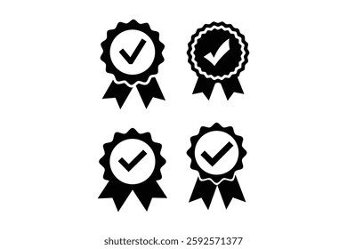 Quality Check Ribbon Icon Vector Design, quality check ribbon icon, approved checkmark badge, verified ribbon icon, verified product stamp