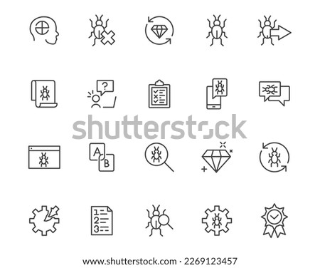 Quality check shield approve line icon. Quality test stamp control mark guarantee stroke outline icon set.
