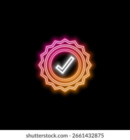 Quality check tape icon vector design, quality check tape icon, neon style.approved check mark badge, verified tape icon, verified product stamp.