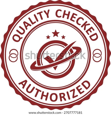 Quality checked authorized seal emblem with checkmark and stars
