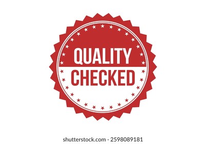 Quality checked red ribbon label banner.