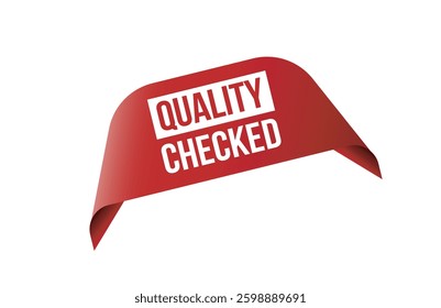 Quality checked red ribbon label banner.