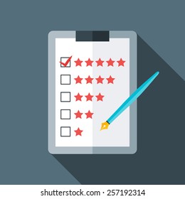 Quality checks flat stylized illustration. Flat stylized illustration with long shadow 