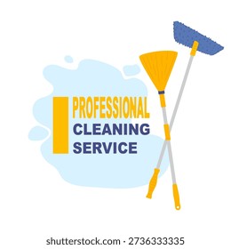 Quality cleaning advertisement. Banner with two crossed mops an text Professional Cleaning Service. Business advertising.