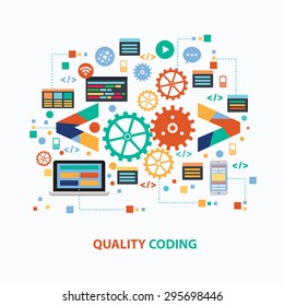 Quality coding concept design on white background,clean vector
