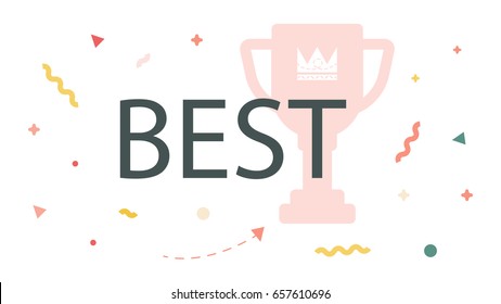 Quality concept banner with rose gold trophy cup, motivation concept based on word "Best". Illustration easy to use for web design, internet marketing, business quality concept, for printing and other