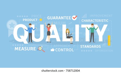 Quality concept illustration. Idea of guarantee, measurement and control.