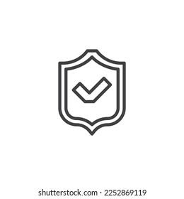 Quality confirmed line icon. Shield with check mark linear style sign for mobile concept and web design. Approved, accepted outline vector icon. Symbol, logo illustration. Vector graphics