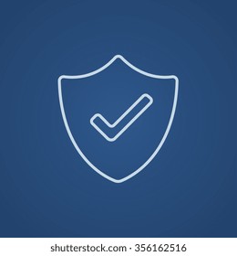 Quality is confirmed sign line icon for web, mobile and infographics. Vector light blue icon isolated on blue background.