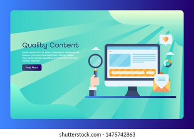 Quality content, Content development, Content marketing service - flat design vector template for website, blog and social media