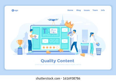 Quality content, management, optimization, filtration, rating. Specialists create High-Quality Content Place photos, videos, audio, text files on the site landing web page decorated with people.