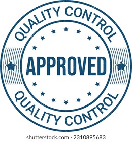 Quality Control Approved Stamp, Badge, Icon, Seal, Emblem, Quality Assurance Label, Quality Concept, Service, Controller, Patch, Rubber, Product, Sticker, Vector Illustration With Grunge Texture