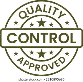 Quality Control Approved Stamp, Badge, Icon, Seal, Emblem, Quality Assurance Label, Quality Concept, Service, Controller, Patch, Rubber, Product, Sticker, Vector Illustration With Grunge Texture