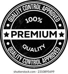 Quality Control Approved Stamp, Badge, Icon, Seal, Emblem, Quality Assurance Label, Quality Concept, Service, Controller, Patch, Rubber, Product, Sticker, Vector Illustration With Grunge Texture