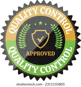 Quality Control Approved Stamp, Badge, Icon, Seal, Emblem, Quality Assurance Label, Quality Concept, Service, Controller, Patch, Logo, Rubber, Product, Sticker, Vector Illustration With Grunge Texture