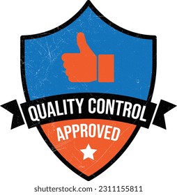 Control de calidad Sello aprobado, Insignia, Icono, Sello, Emblema, Etiqueta de garantía de calidad, Concepto de calidad, Servicio, Controlador, Parche, Logotipo, Caucho, Producto, Pegatina, Ilustración vectorial con textura gruesa