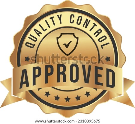 Quality Control Approved Stamp, Badge, Icon, Seal, Emblem, Quality Assurance Label, Quality Concept, Service, Controller, Patch, Rubber, Product, Sticker, Vector Illustration