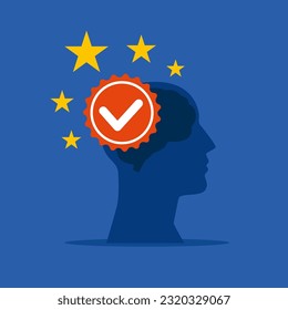 Control de calidad para comprobar la calidad y certificar. Siluetas de imágenes de pensamiento. Ilustración del vector