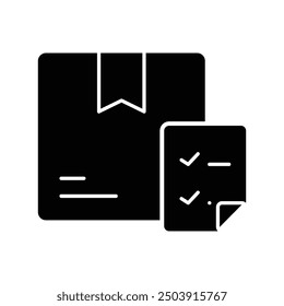 Diseño sólido del Vector del icono de la entrega del paquete del control de calidad en estilo de moda