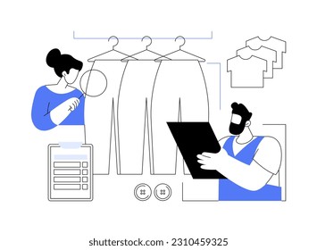 Quality control in clothing industry abstract concept vector illustration. Group of factory workers testing clothing quality, garment manufacturing, inspector occupation abstract metaphor.