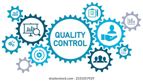 Quality control concept banner web website icons vector illustration concept with icons of analysis, evaluate, improve, process, approval, result, customer, on white background, solid icons,