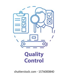 Quality control concept icon. Characteristics monitoring. Check product. Conformity inspection of production processes idea thin line illustration. Vector isolated outline drawing