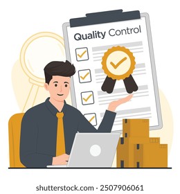 Quality control concept product Iso 9001 certification vector illustration 