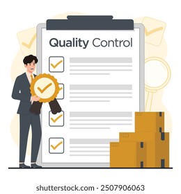 Quality control concept product Iso 9001 certification vector illustration 
