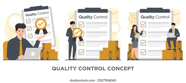 Quality control concept product Iso 9001 certification vector illustration 