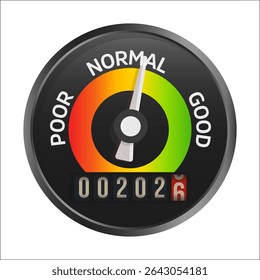 Quality Control Dial Showing 2026 With Performance Arrow, Evaluation Speed Gauge, Improvement Tracker And Progress Meter. Editable Vector Illustration.