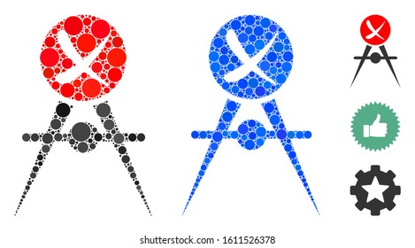 Quality control failed mosaic of small circles in different sizes and color hues, based on quality control failed icon. Vector small circles are combined into blue illustration.