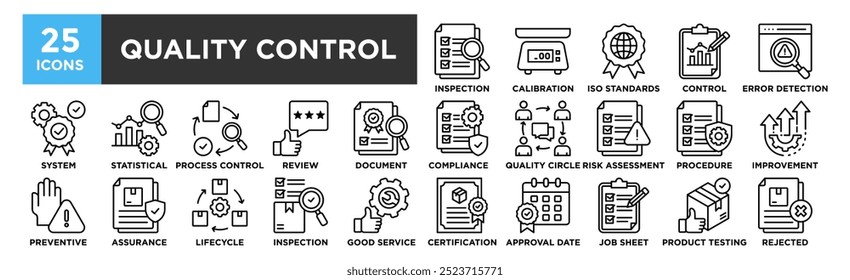 Quality Control icon collection set. Containing design quality, business, control, technology, industry, production 