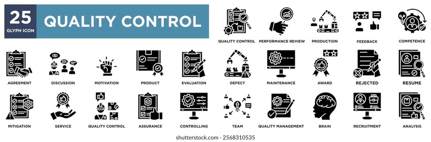 Quality Control Icon Collection Set. Containing Design quality control,analysis,competence,service,evaluation