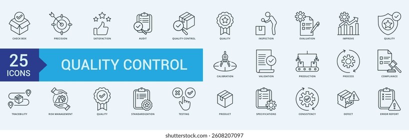 Quality control icon collection set with check box, precision, satisfaction, audit