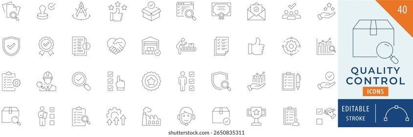 Conjunto de coleta de ícone de controle de qualidade. Traçado editável.