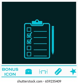 Quality control icon flat. Blue pictogram on dark background. Vector illustration symbol and bonus icons