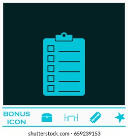 Quality control icon flat. Blue pictogram on dark background. Vector illustration symbol and bonus icons