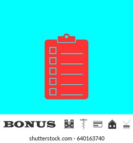 Quality control icon flat. Red pictogram on blue background. Vector illustration symbol and bonus buttons Music center, corkscrew, credit card, house, drum
