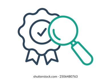Icono de control de calidad. estilo de icono de línea. carta con lupa. icono relacionado con la eficacia. productividad Elementos Ilustración vectorial