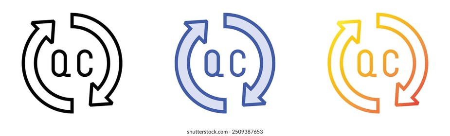 Icono de control de calidad. Lineal, relleno azul y diseño de estilo degradado aislado sobre fondo blanco