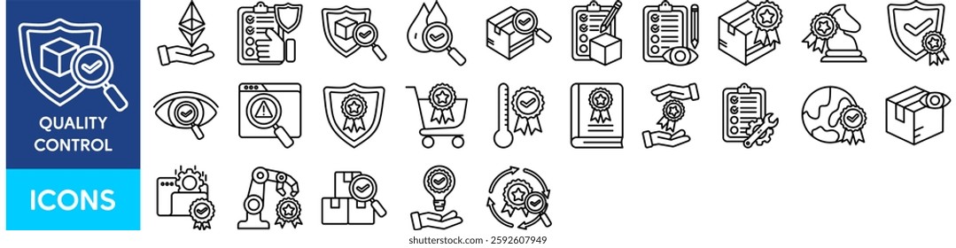  Quality Control icon pack collection set with premium, assurance, quality aassurance, water quality, package, inspection, quality product, strategy