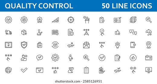 Quality control icon set. Containing inspection, evaluation, product, quality assurance, process, testing and more. Solid vector icons collection.