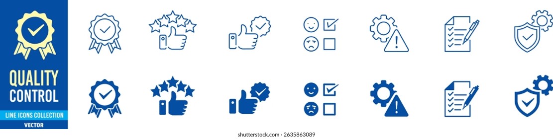 Quality control icon set. Editable stroke vector icons collection illustration.