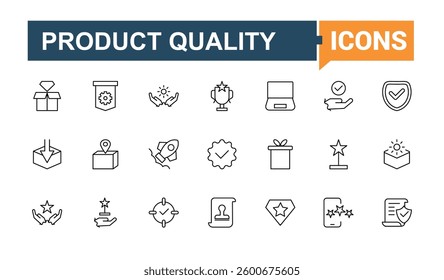 Quality control icon set. Includes thin line approve, inspect, control, certificate, checklist, standard. Minimalist editable vector stroke. Certification modern icon. Editable vector illustration.