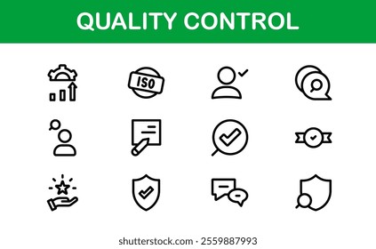 Quality Control Icon Set - Minimal, Modern, and Versatile Line Art Illustrations for Business, Manufacturing, and Product Assurance Needs