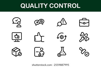 Quality Control Icon Set - Minimal, Modern, and Versatile Line Art Illustrations for Business, Manufacturing, and Product Assurance Needs