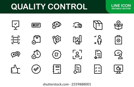 Quality Control Icon Set - Minimal, Modern, and Versatile Line Art Illustrations for Business, Manufacturing, and Product Assurance Needs